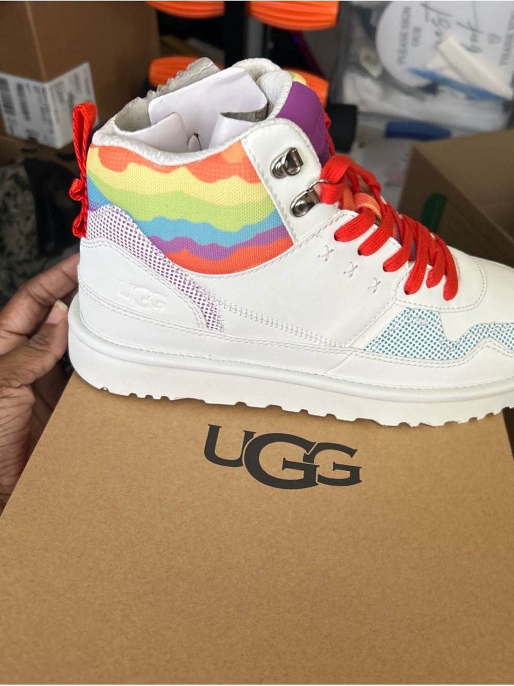UGG women’s Rainbow Accent White High-Top Sneakers
